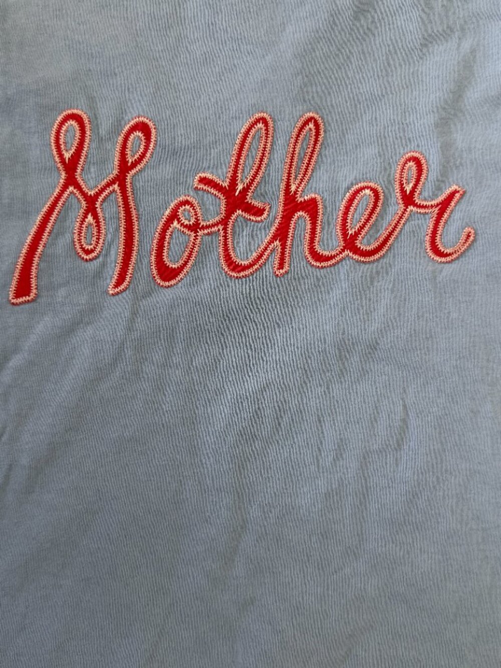 NWT MOTHER The Boxy GoodieInset Tee -Mother Script- L- Baby Blue/Red/White - Picture 7 of 12